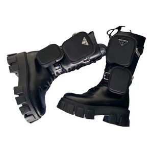 Prada Black Combat Boots with Utility Pouche